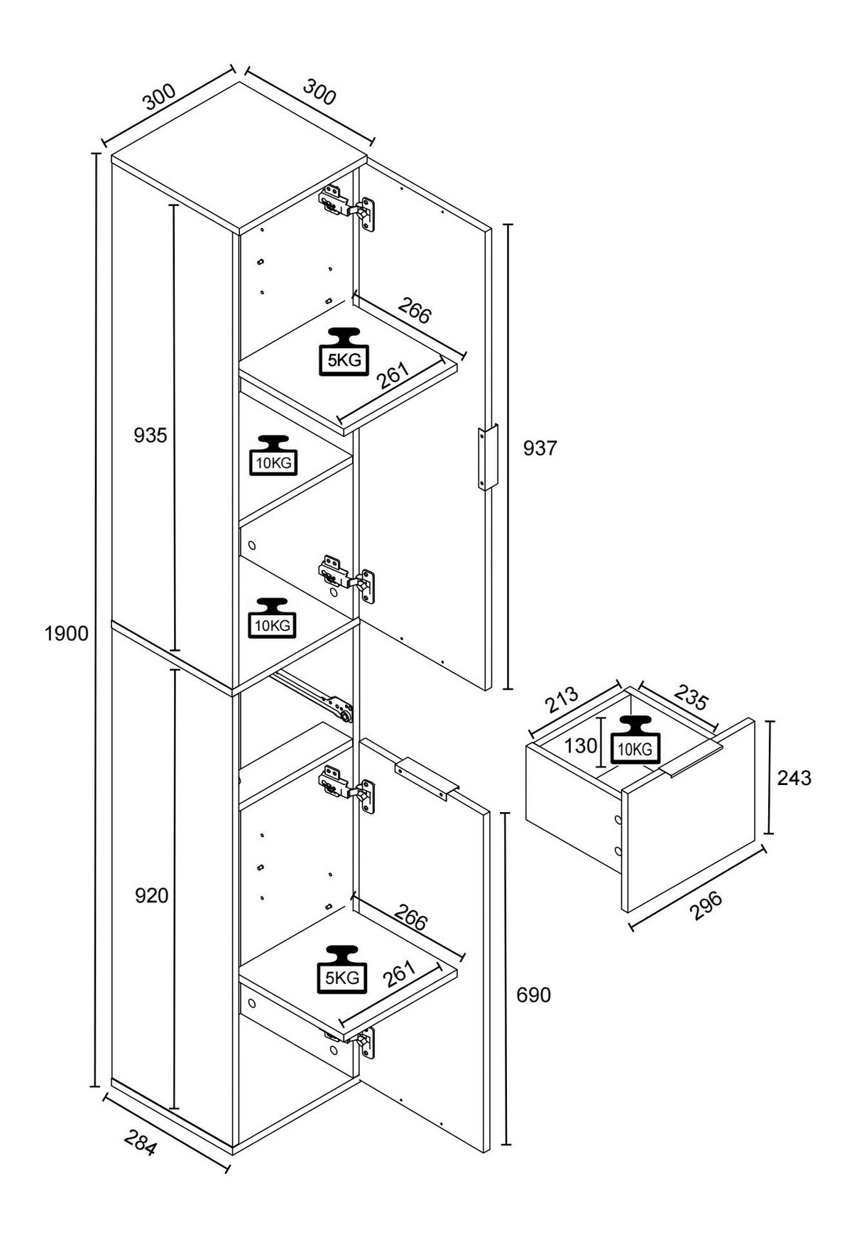 HÖGSKÅP  - vit/silver, Modern, trämaterial/plast (30/190/30cm) - MID.YOU