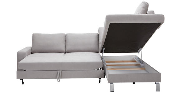 ECKSOFA Hellgrau Flachgewebe  - Chromfarben/Hellgrau, Design, Textil/Metall (276/200cm) - Hom`in