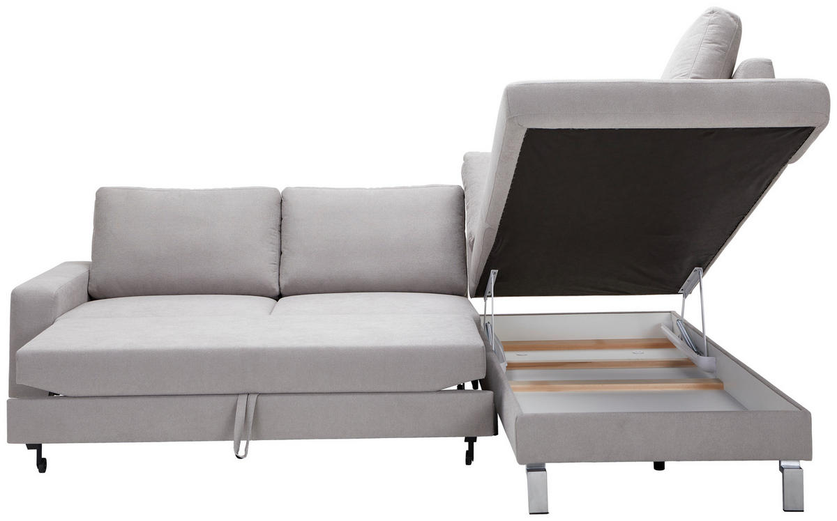 ECKSOFA in Flachgewebe Hellgrau  - Chromfarben/Hellgrau, Design, Textil/Metall (276/200cm) - Hom`in