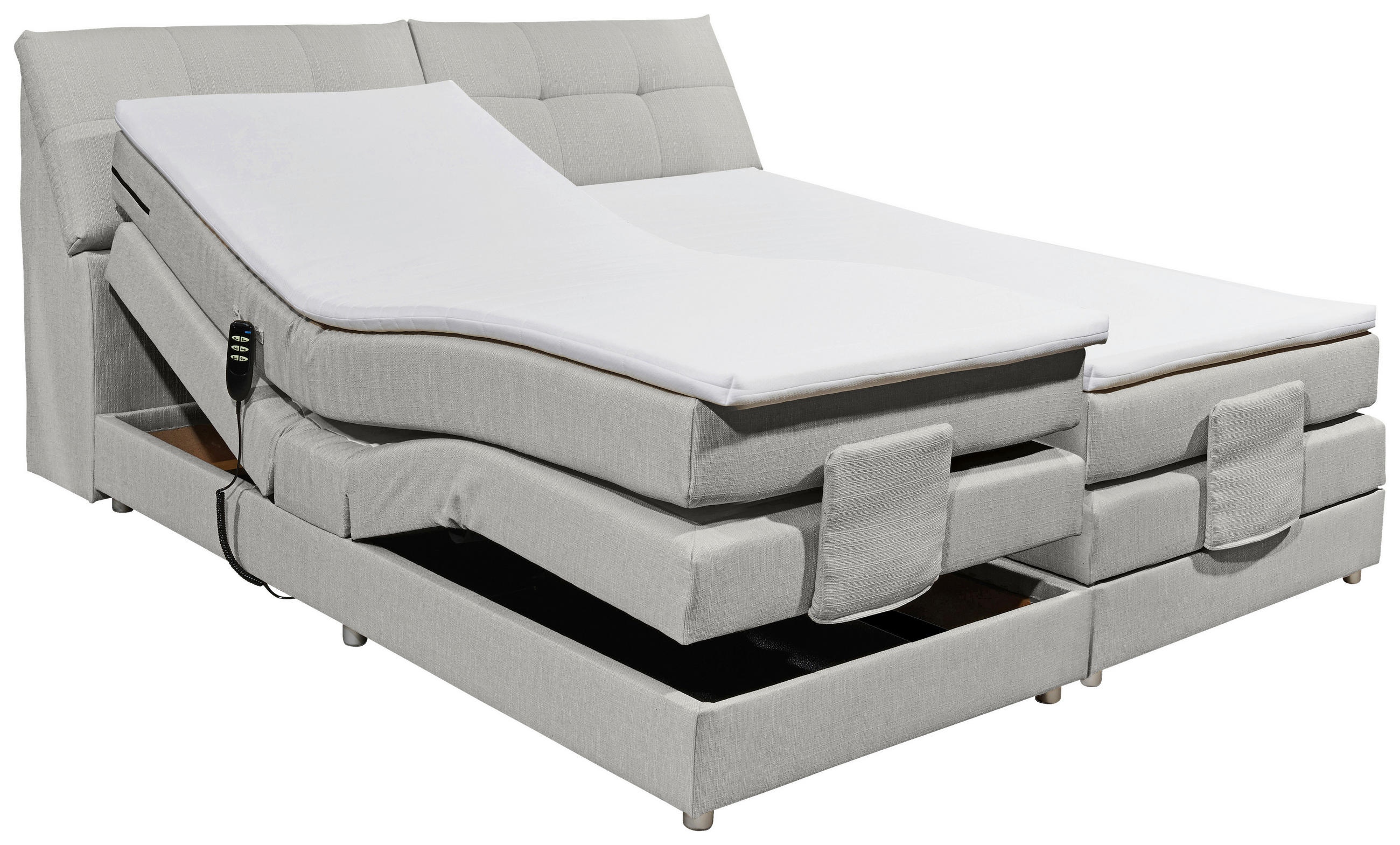 Thumbnail - Esposa Boxspringbett, Silber, Textil, H2, 7-Zonen, 180x200 cm, Stoffauswahl, Topper geteilt, in verschiedenen Größen erh...