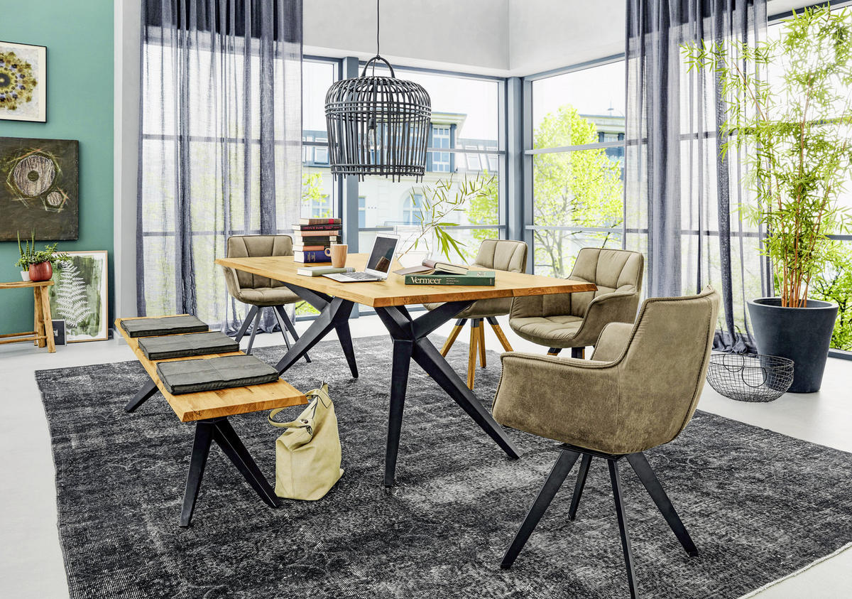 ESSTISCH Eiche massiv rechteckig Schwarz, Eichefarben  - Eichefarben/Schwarz, Design, Holz/Metall (200/100/76cm) - Musterring