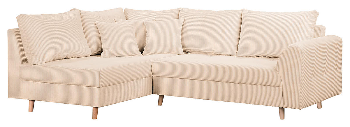 ECKSOFA inkl. Hocker Ariella Creme Cord  - Creme/Naturfarben, Design, Holz/Textil (161/231cm) - Livetastic