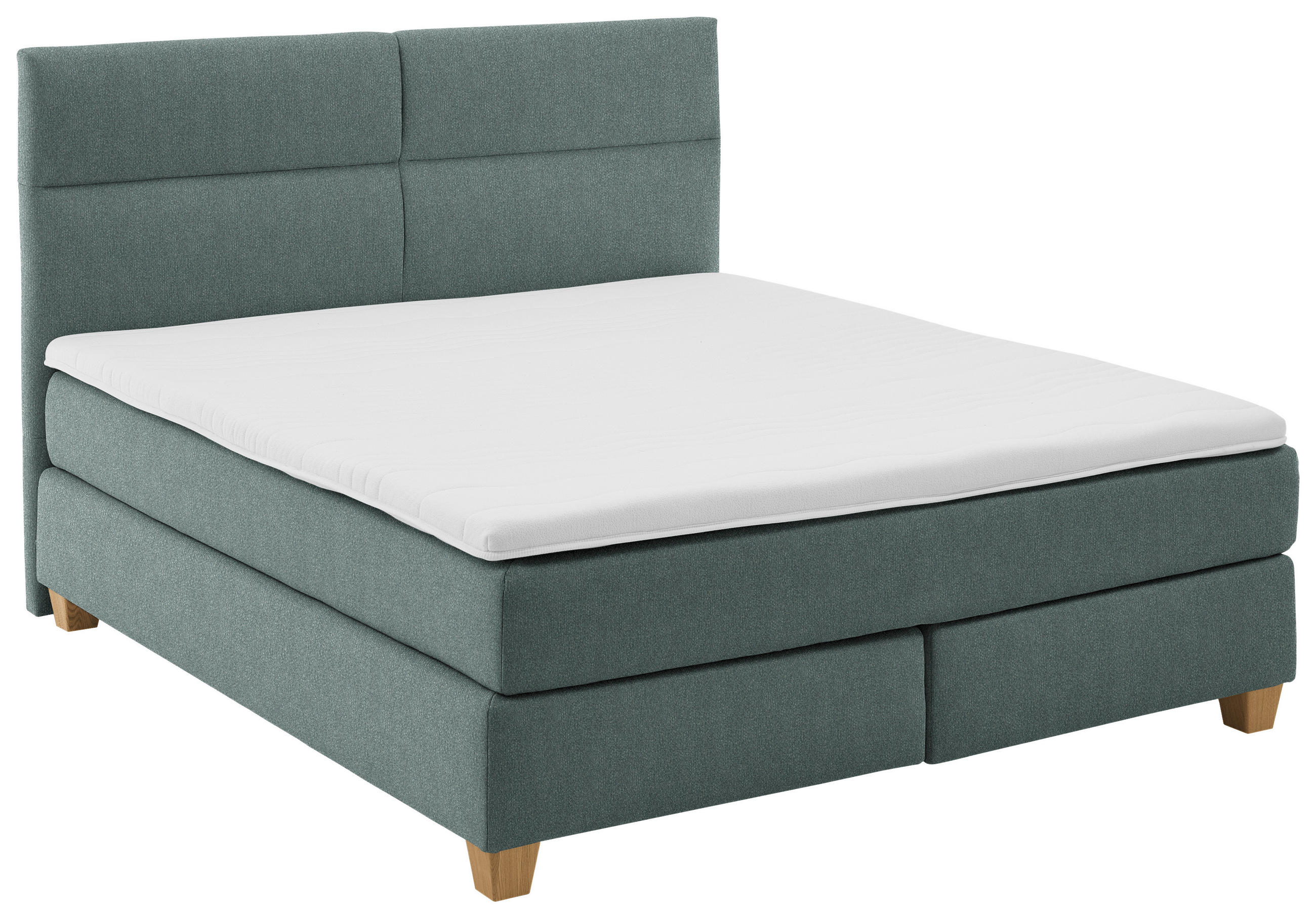 BOXSPRINGBETT 180/200 cm,  in Salbeigrün, Matratze, gepolstertes Kopfteil, Topper, H3 + H3 = fest  - Salbeigrün/Naturfarben, MODERN, Holz/Textil (180/200cm) - Beldomo - Sleep