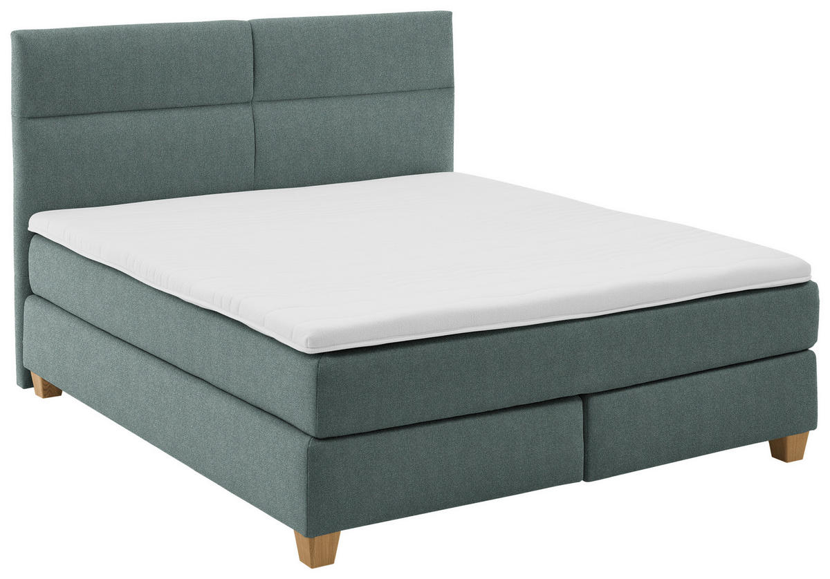 BOXSPRINGBETT 160/200 cm,  in Salbeigrün, Matratze, Topper, unterschiedliche Matratzenhärtegrade je Bettseite, H2 + H3 = mittel + fest  - Salbeigrün/Buchefarben, MODERN, Holz/Textil (160/200cm) - Beldomo - Sleep