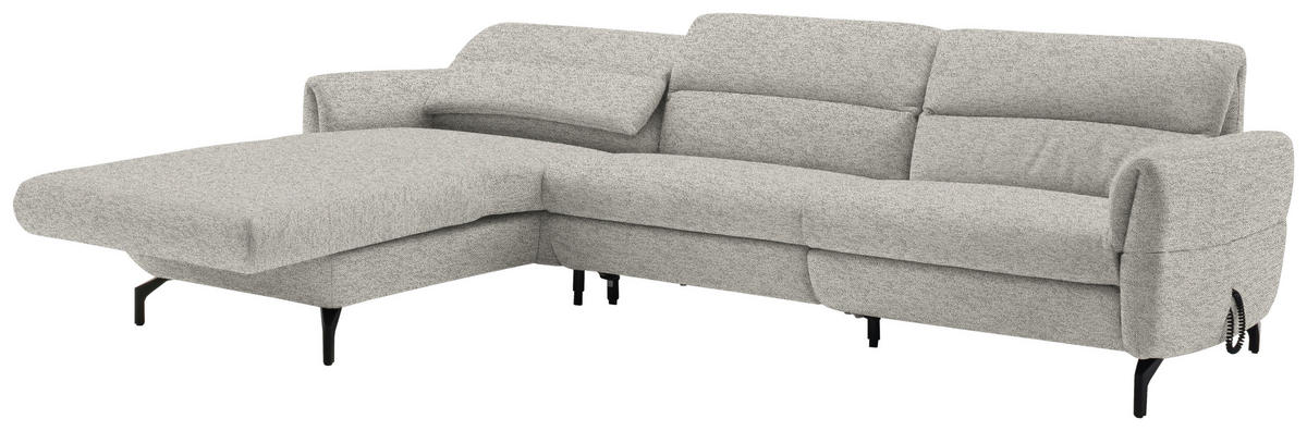 ECKSOFA Hellgrau Chenille  - Hellgrau/Schwarz, Design, Textil/Metall (187/299cm) - Schöner Wohnen
