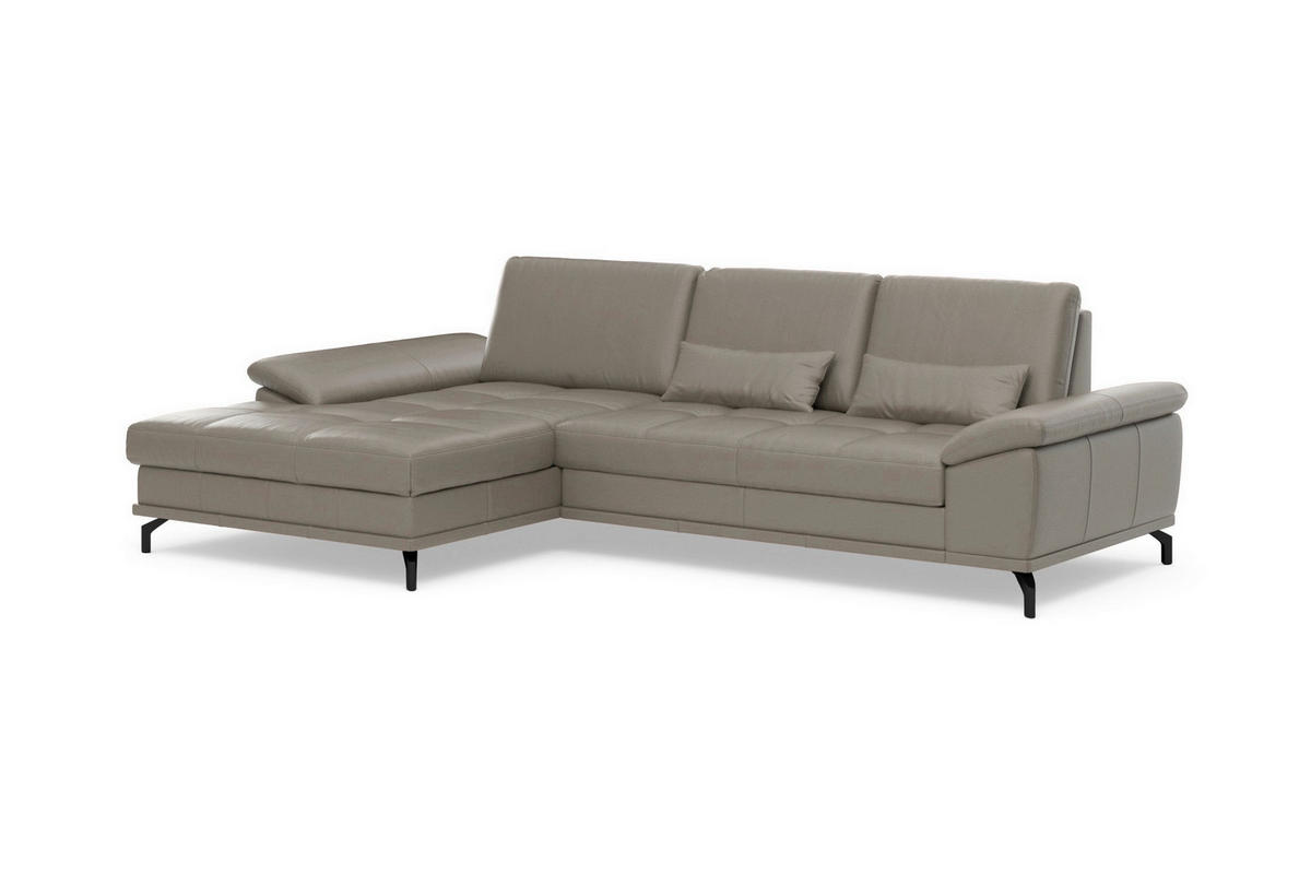 ECKSOFA COSTELLO E Grau Echtleder Nierenkissen, Armteilverstellung, Sitztiefenverstellung  - Schwarz/Grau, Basics, Leder/Textil (176/301cm) - Sit & More