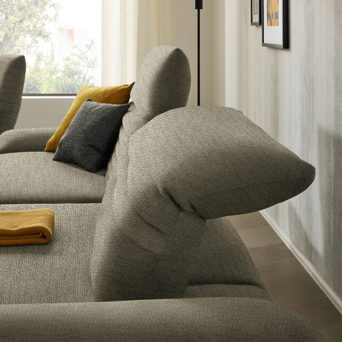 ECKSOFA in Chenille Taupe  280/170-195 cm  - Taupe/Schwarz, Design, Textil/Metall (280/170-195cm) - Dieter Knoll