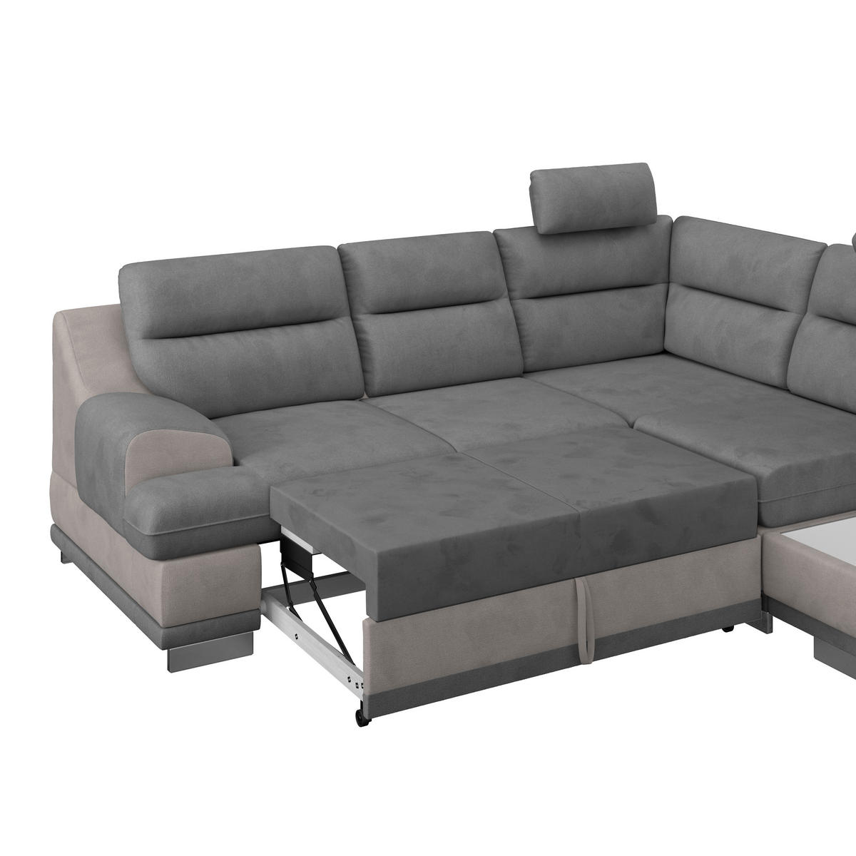 WOHNLANDSCHAFT in Velours Grau, Dunkelgrau  - Chromfarben/Dunkelgrau, Konventionell, Textil/Metall (264/217cm) - MID.YOU