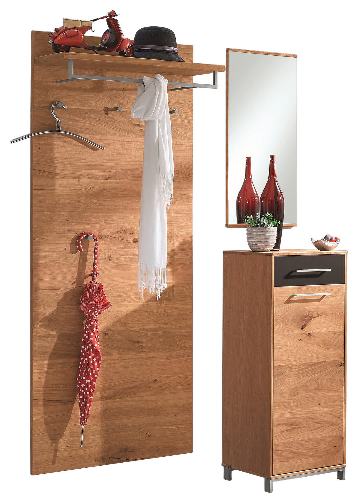 GARDEROBE 3-teilig  in 135/195/37 cm  - Eichefarben/Anthrazit, Design, Glas/Holz (135/195/37cm)