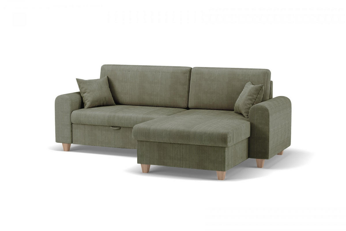 ECKSOFA CORD Olivgrün Velours  - Beige/Buchefarben, Design, Holz/Textil (237/124cm) - MID.YOU