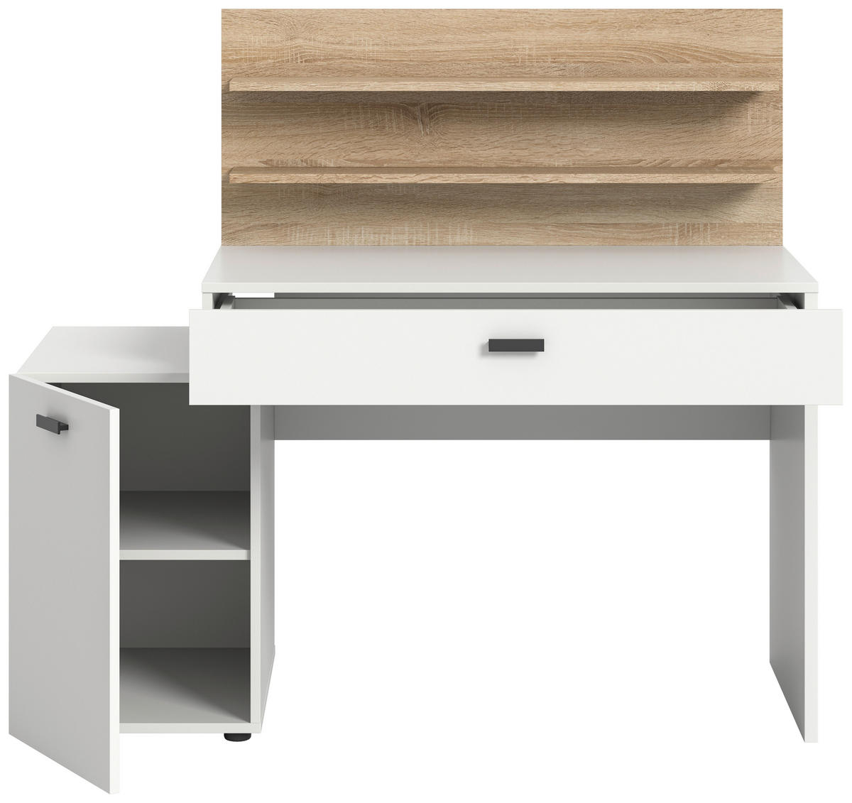 PÍSACÍ STÔL, biela, farba duba, 130/54/117 cm - biela/farba duba, Design, kompozitné drevo/plast (130/54/117cm) - MID.YOU