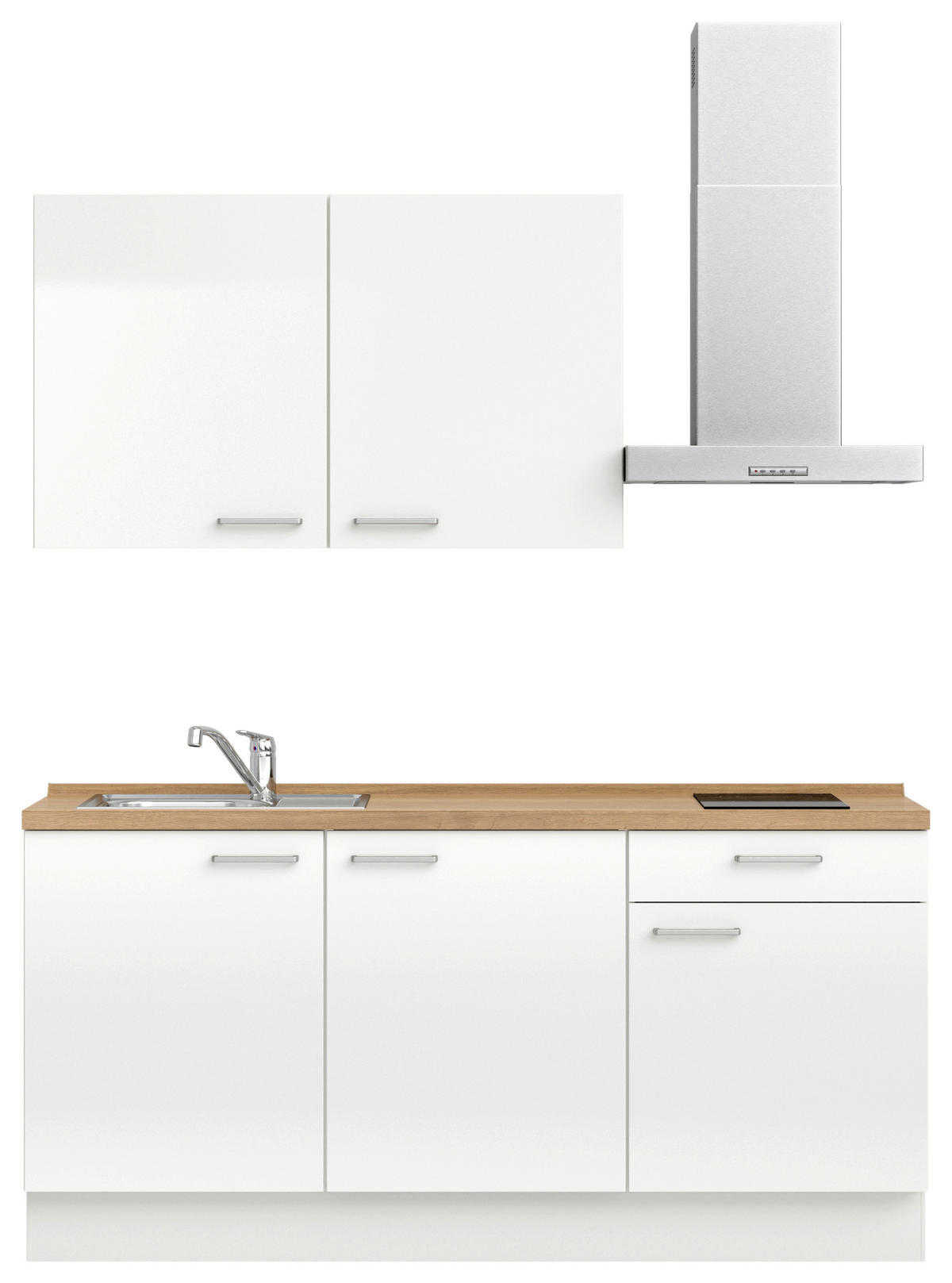 KÜCHENBLOCK Flash 180 cm  in Eichefarben, Weiß Hochglanz  - Edelstahlfarben/Eichefarben, MODERN, Holzwerkstoff/Metall (180cm) - Nobilia