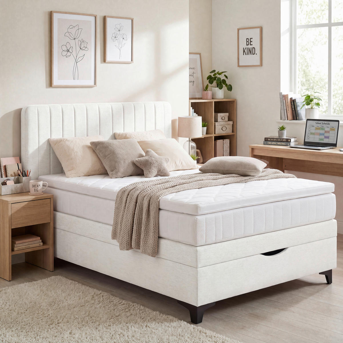 BOXSPRINGBETT 90/200 cm  Weiss  - Weiss/Schwarz, Konventionell, Holzwerkstoff/Kunststoff (90/200cm) - Welnova