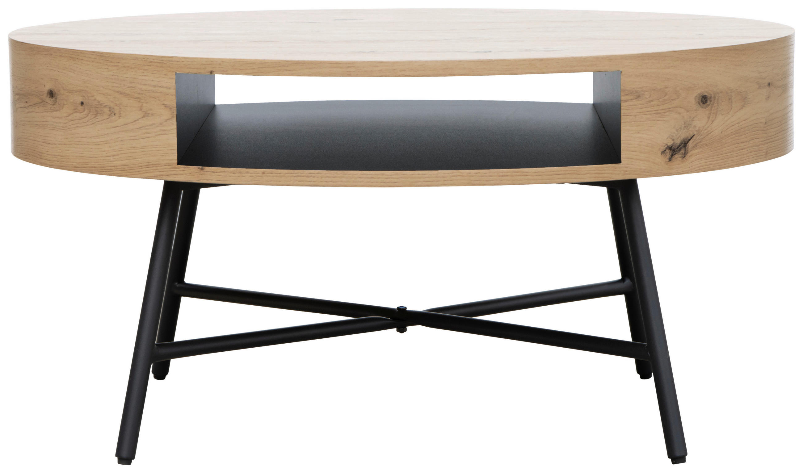COUCHTISCH 80/80/38 cm rund Schwarz, Eichefarben  - Eichefarben/Schwarz, Design, Holzwerkstoff/Metall (80/80/38cm) - Carryhome