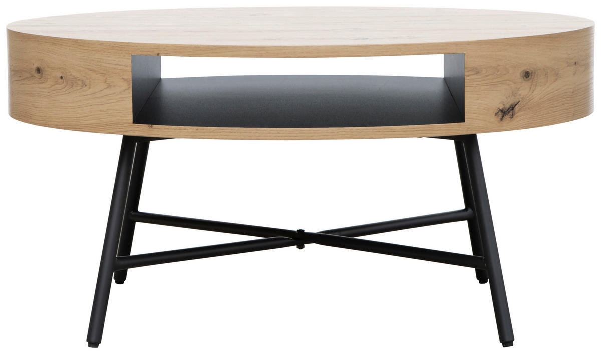 COUCHTISCH 80/80/38 cm rund Schwarz, Eichefarben  - Eichefarben/Schwarz, Design, Holzwerkstoff/Metall (80/80/38cm) - Carryhome