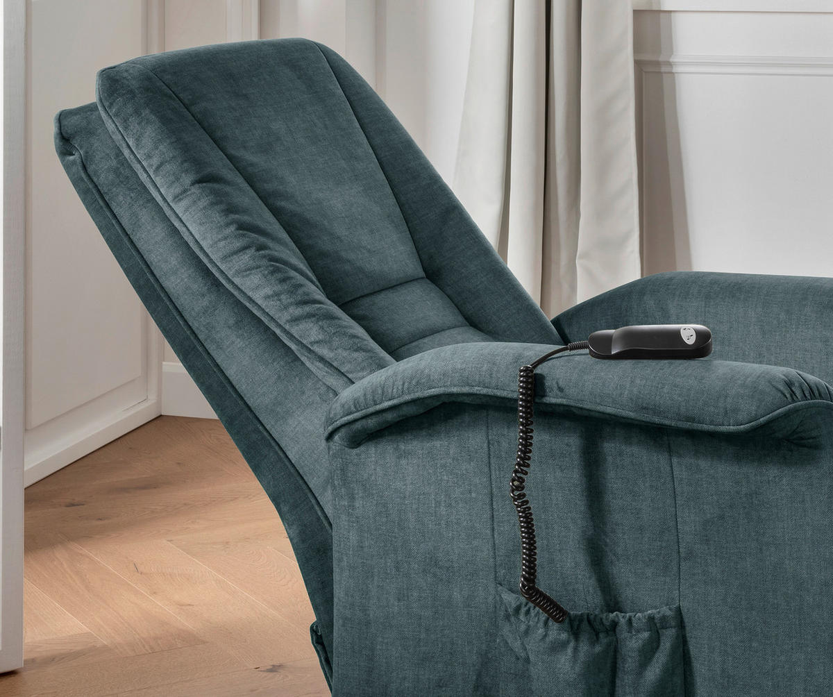 FERNSEHSESSEL in Velours Dunkelblau  - Schwarz/Braun, Design, Kunststoff/Textil (77/107/88cm) - Livetastic