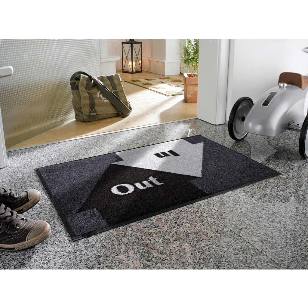 Thumbnail - wash+dry FUßMATTE In & Out, Grau, Schwarz, Textil, Graphik, rechteckig, 50x75 cm, Textiles Vertrauen - Oeko-Tex®, Made i...