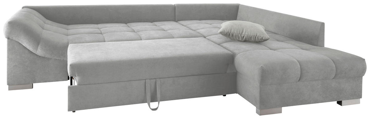ECKSCHLAFSOFA Hellgrau Mikrofaser  - Silberfarben/Hellgrau, Design, Holz/Textil (298/202cm) - MID.YOU