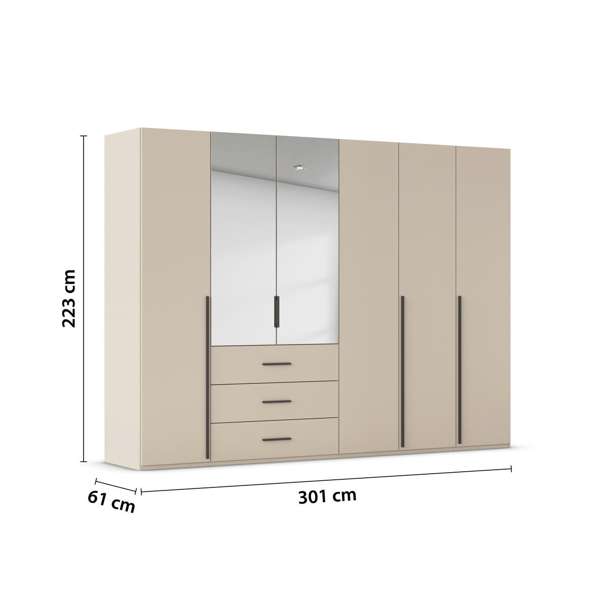 DREHTÜRENSCHRANK 301/223/60 cm,  in Champagner, 6-türig  - Champagner/Graphitfarben, Design, Glas/Holzwerkstoff (301/223/60cm) - home24