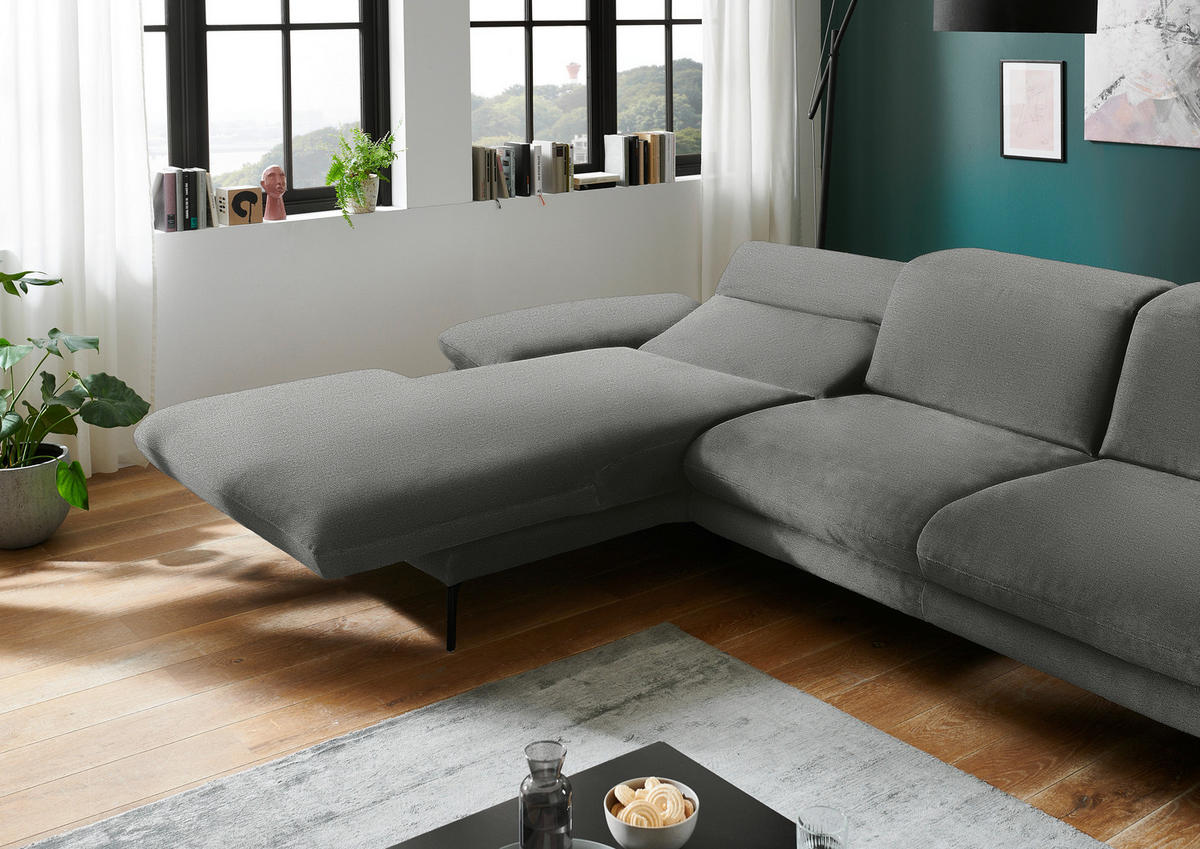 ECKSOFA in Chenille Grau  - Schwarz/Grau, Design, Textil/Metall (188/319cm) - Beldomo System