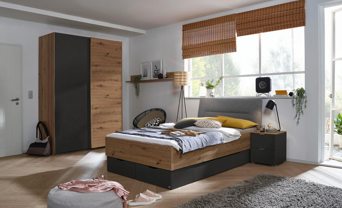JUGENDZIMMER - Graphitfarben/Eiche Artisan, Trend, Holzwerkstoff/Textil (120/200cm) - Stylife