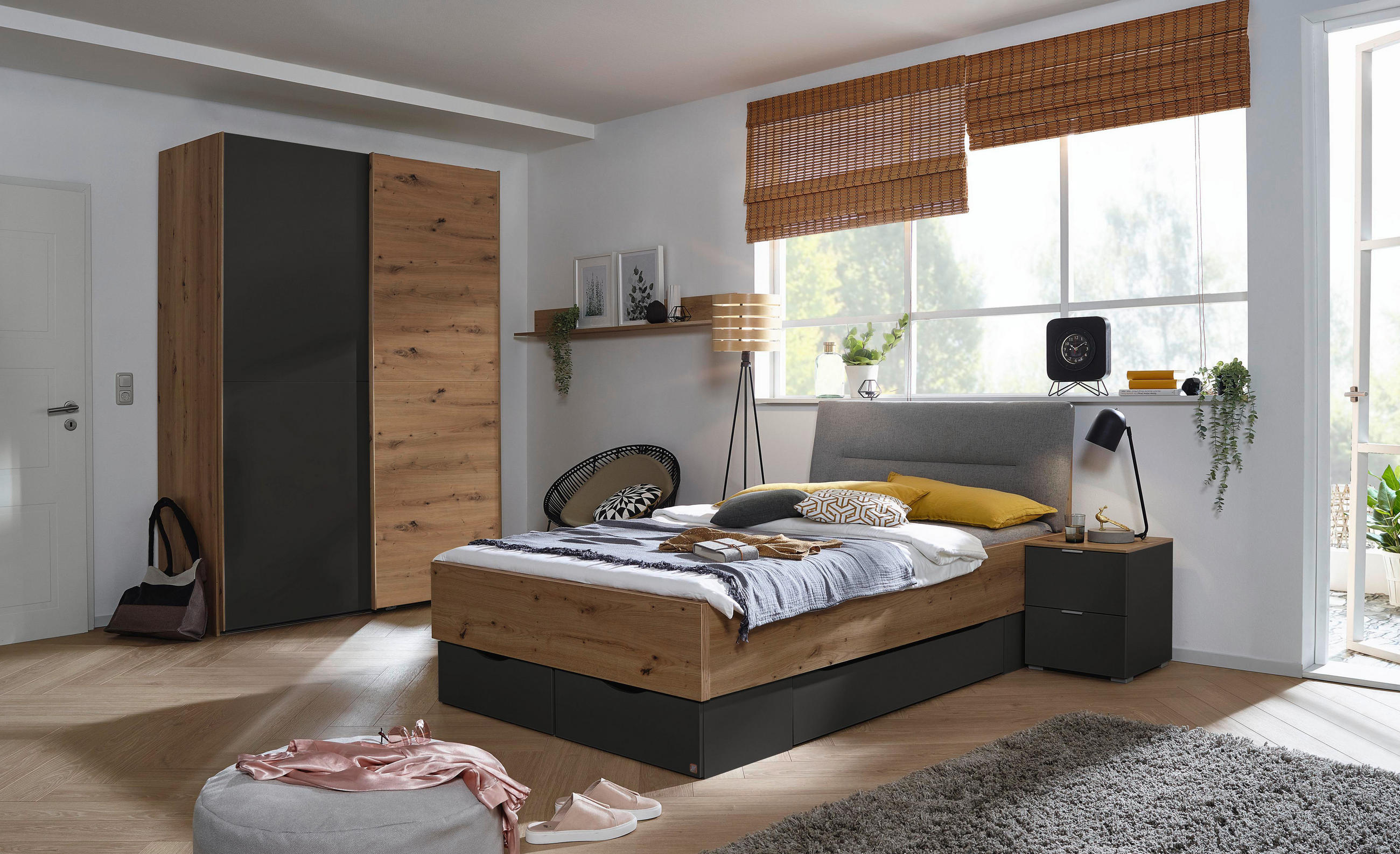 Stylife Jugendzimmer Graphit, Grau, Eiche Artisan 120x200 cm