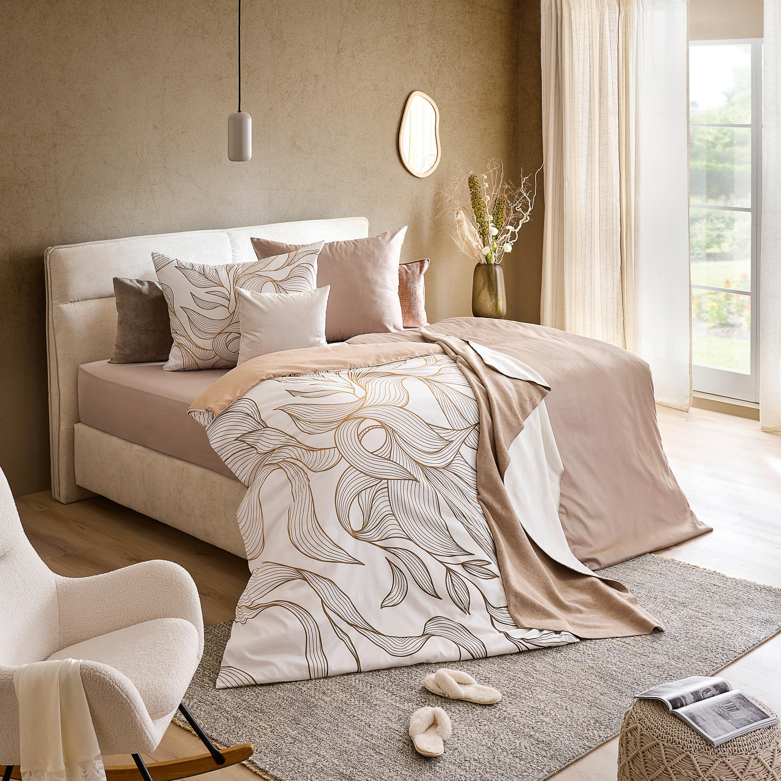 OBOJESTRANSKA POSTELJNINA CALM LIVING 140/200 cm saten bež  - bež, Konvencionalno, tekstil (140/200cm) - Esposa