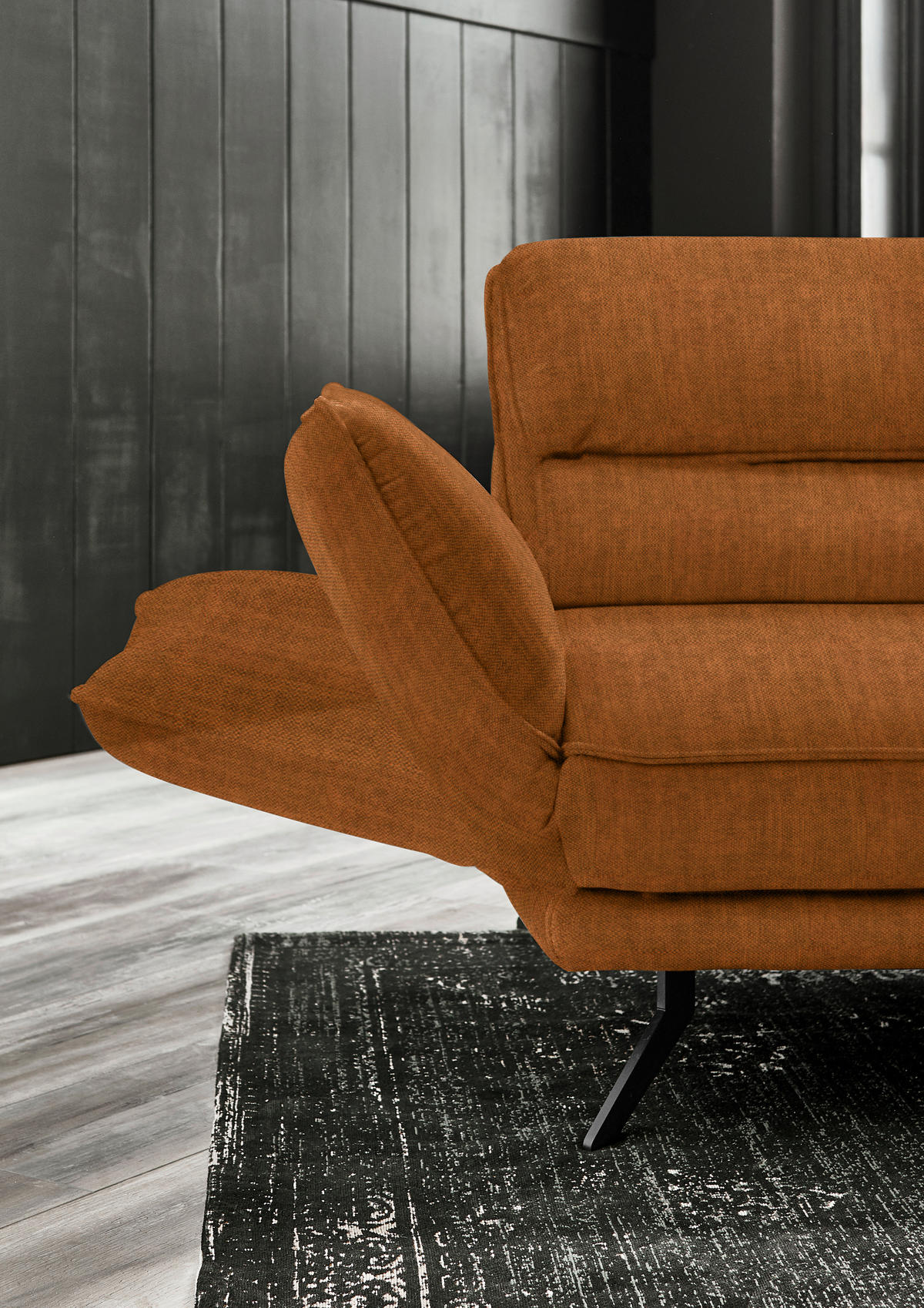 ECKSOFA in Velours Cognac  283/153 cm  - Cognac/Schwarz, Design, Textil/Metall (283/153cm) - Valdera