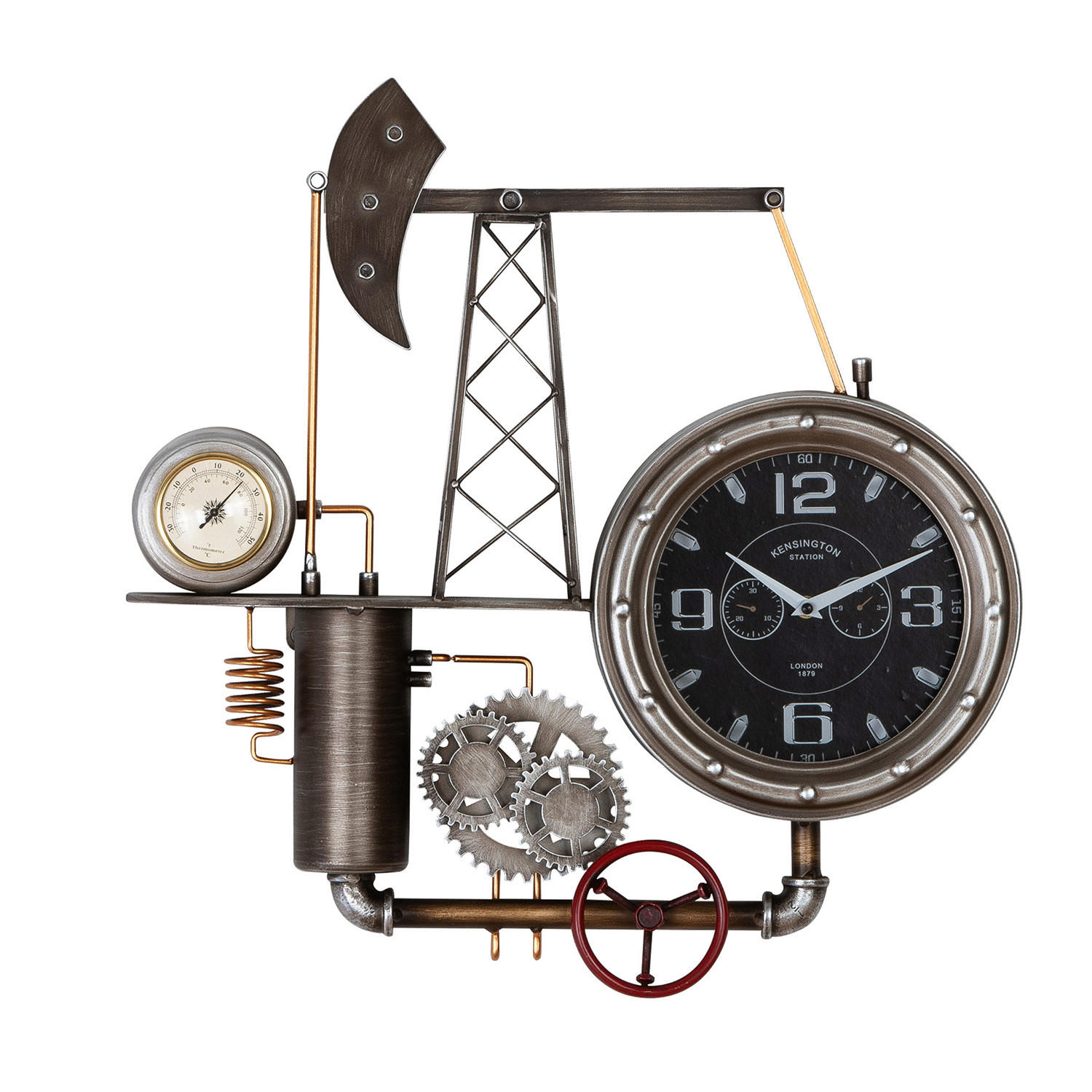 XXXLutz Wanduhr Ölförderturm Schwarz, Silber 55x56x8 cm