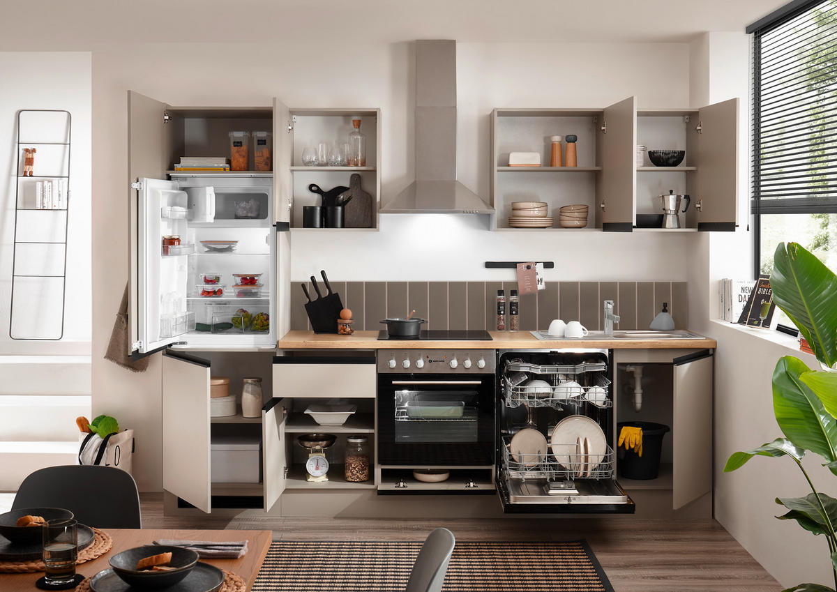 KÜCHENBLOCK 280 cm   in Seidengrau  - Eichefarben/Seidengrau, Trend, Holzwerkstoff/Metall (280cm) - P & B