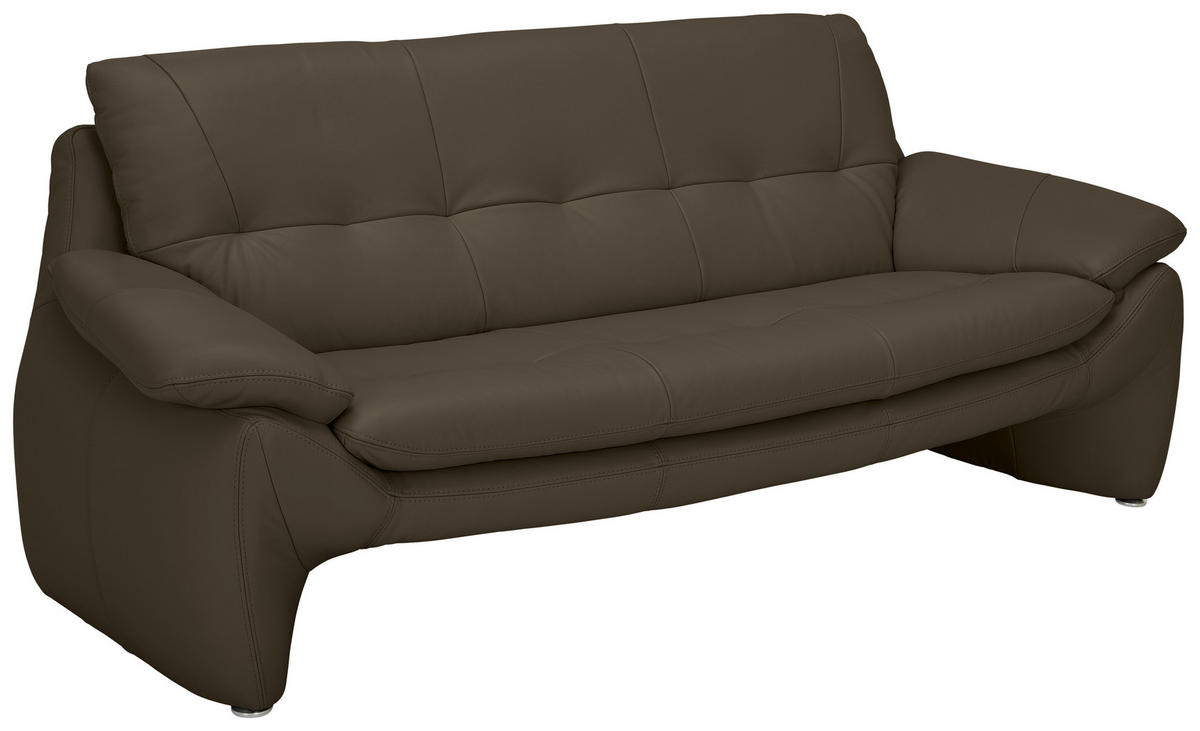 3-SITZER-SOFA Echtleder Dunkelbraun  - Dunkelbraun/Silberfarben, KONVENTIONELL, Leder/Metall (198/86/91cm) - Celina Home