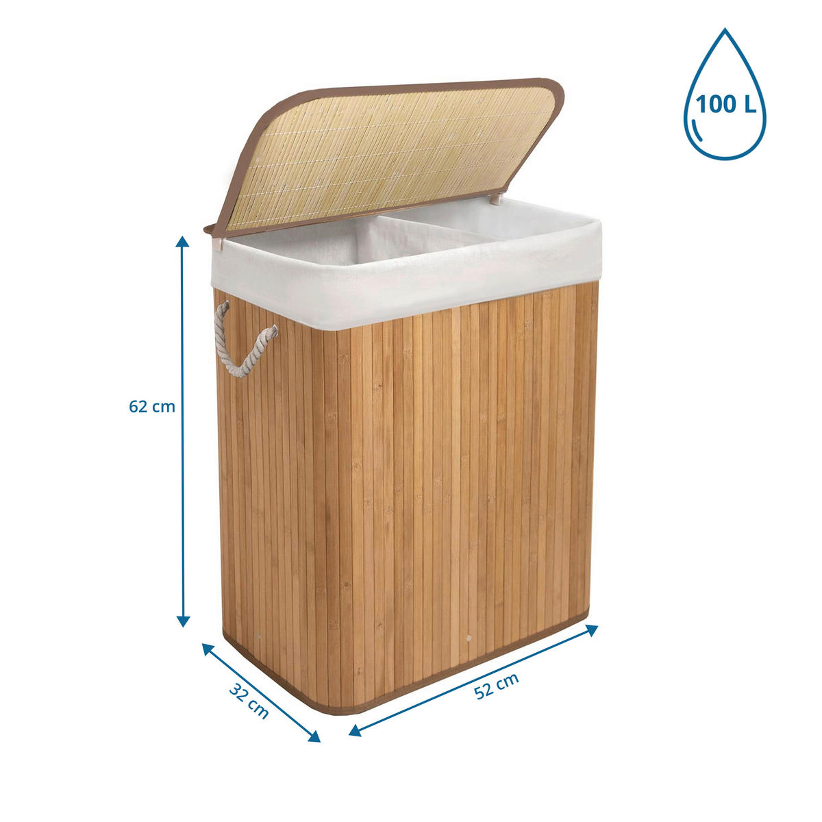 WÄSCHEKORB - Braun, MODERN, Holz/Textil (52/62/32cm) - MID.YOU