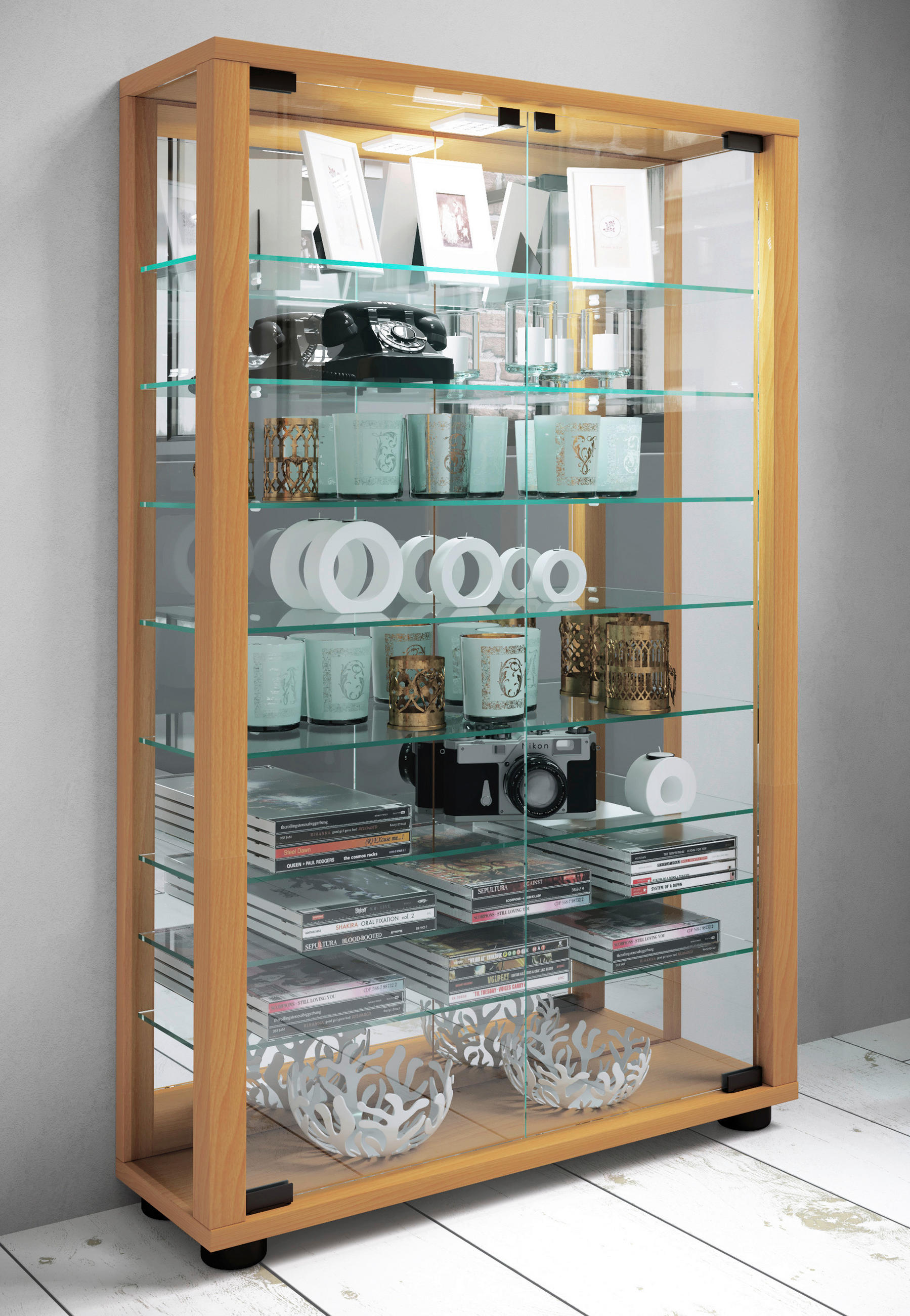 VITRINE in Buchefarben  - Buchefarben/Schwarz, Modern, Glas/Holzwerkstoff (59/91,3/18cm) - MID.YOU
