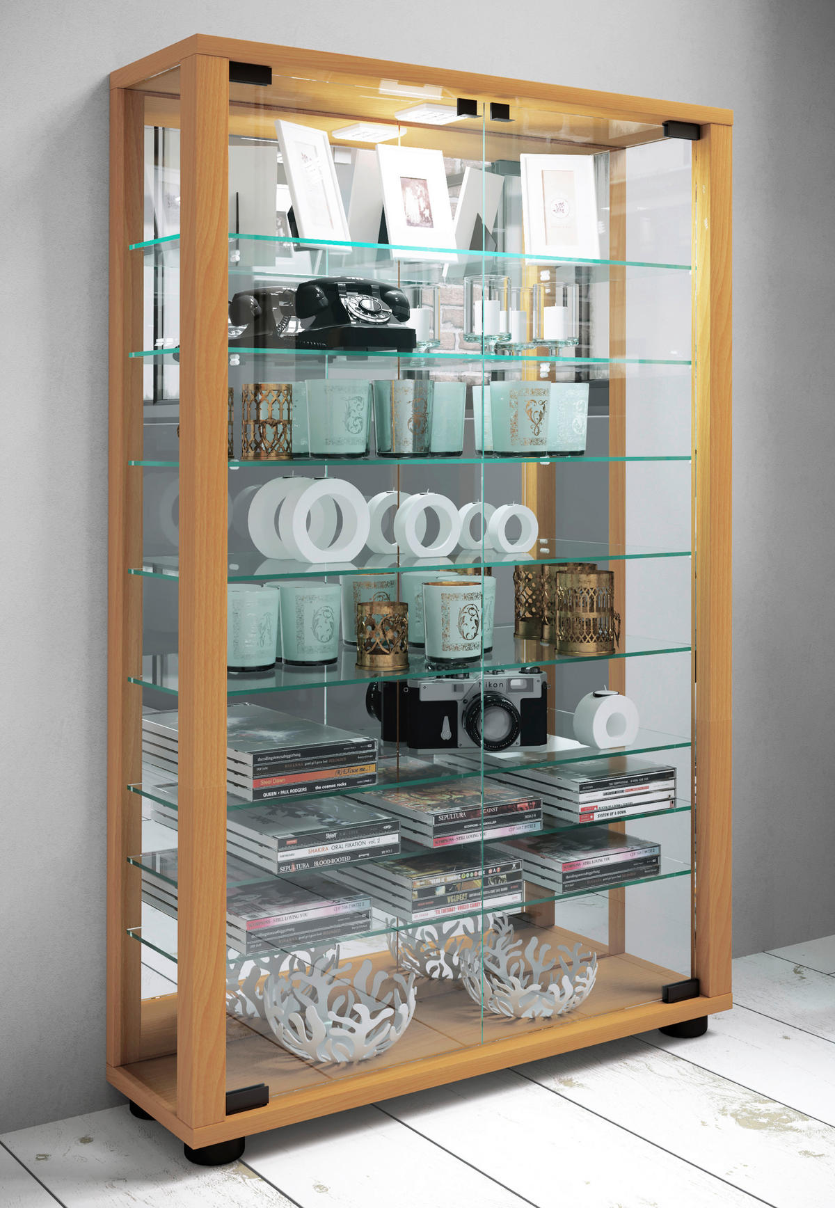 VITRINE in Buchefarben  - Buchefarben/Schwarz, Modern, Glas/Holzwerkstoff (59/91,3/18cm) - MID.YOU