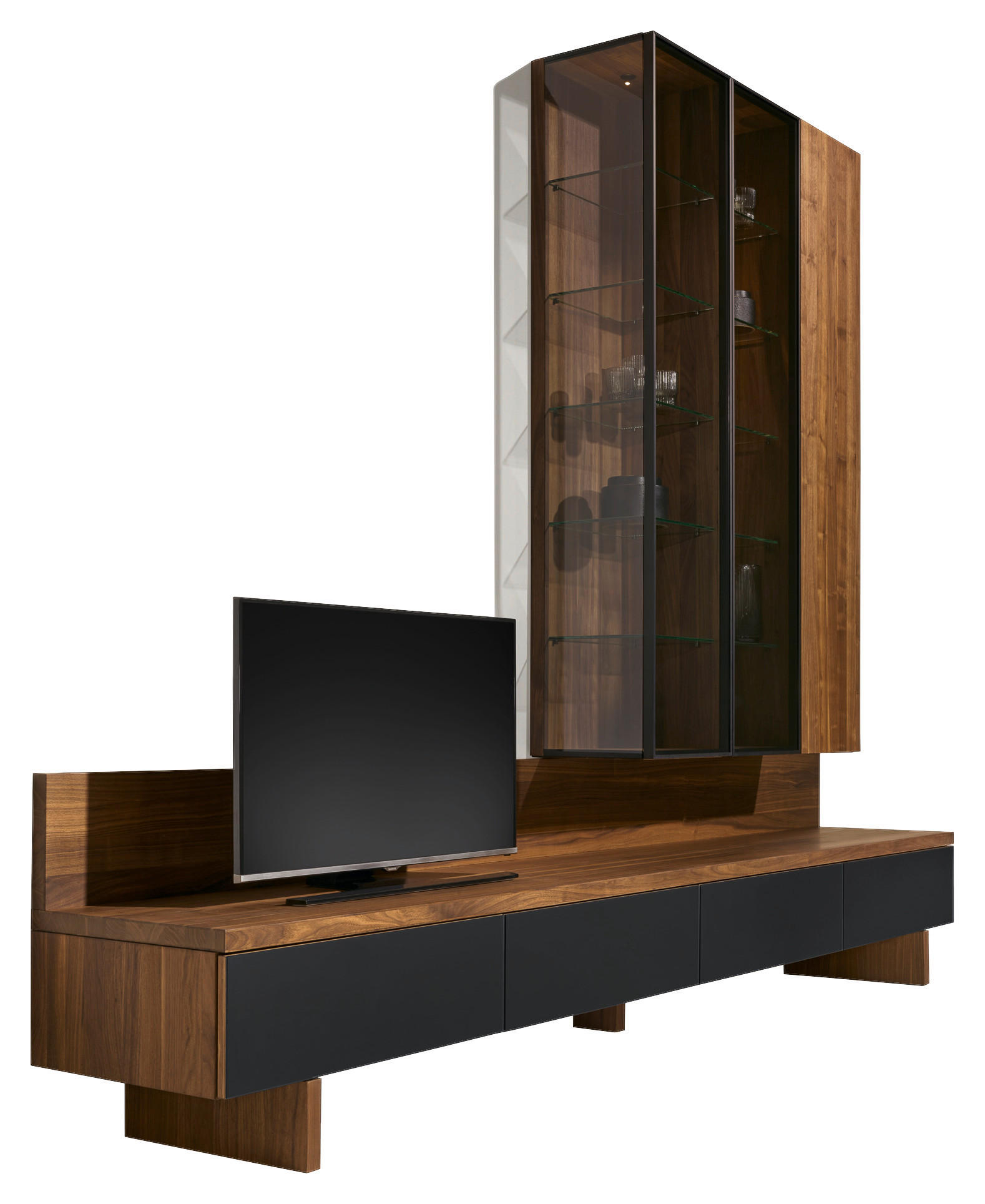 WOHNWAND  in Schwarz, Nussbaumfarben  320/240,8/48,3 cm  - Nussbaumfarben/Hellgrau, Design, Glas/Holz (320/240,8/48,3cm) - Team 7