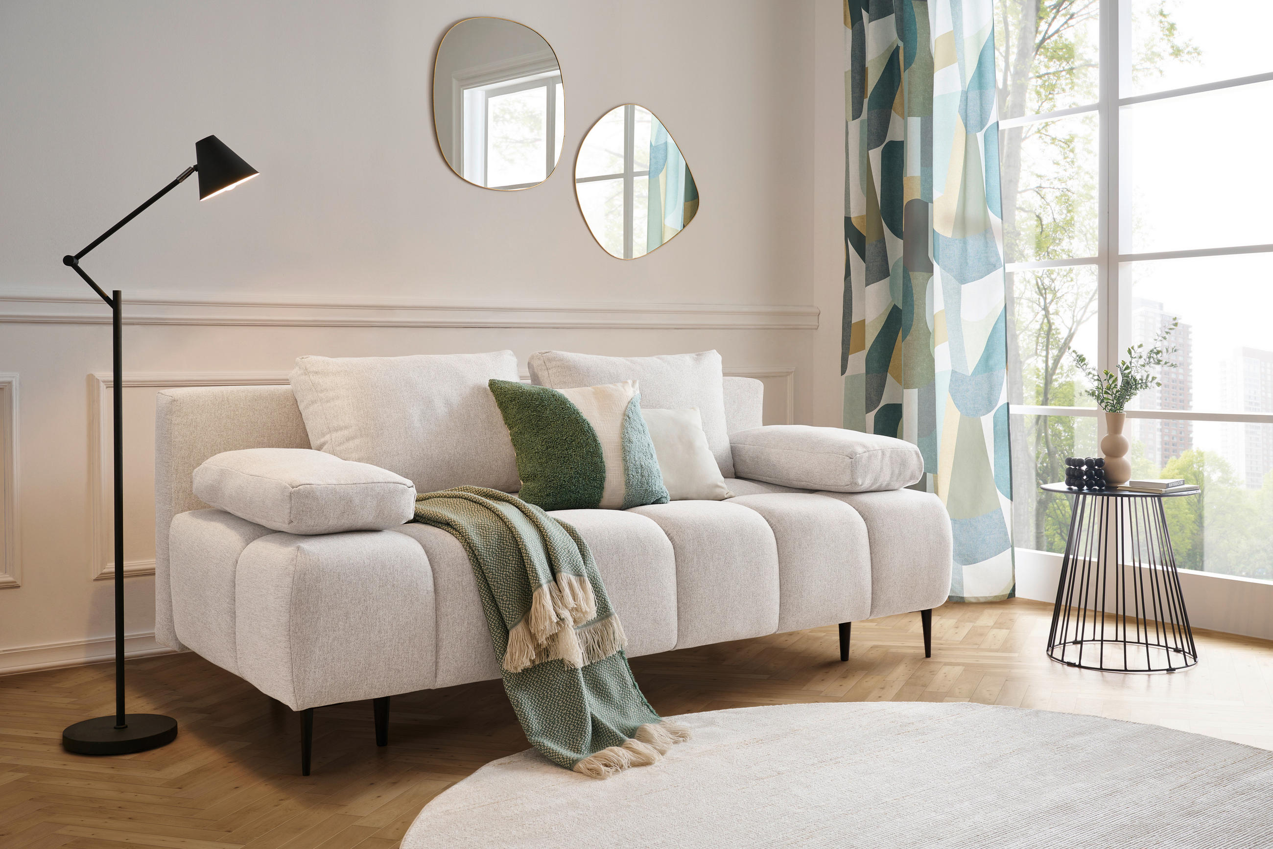 SCHLAFSOFA Jacquard Beige  - Beige/Schwarz, MODERN, Textil/Metall (204/90/95cm) - MID.YOU