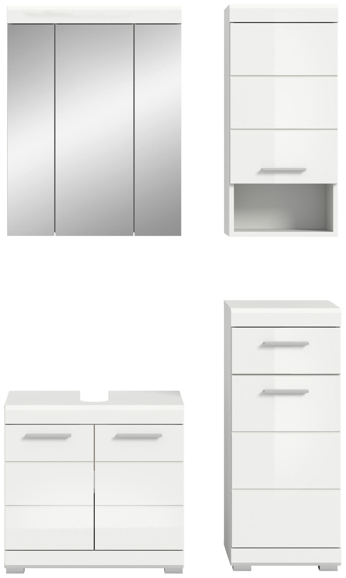 BADEZIMMER 4-teilig  in 97 cm  - Weiß Hochglanz/Silberfarben, MODERN, Glas/Holzwerkstoff (97cm) - MID.YOU