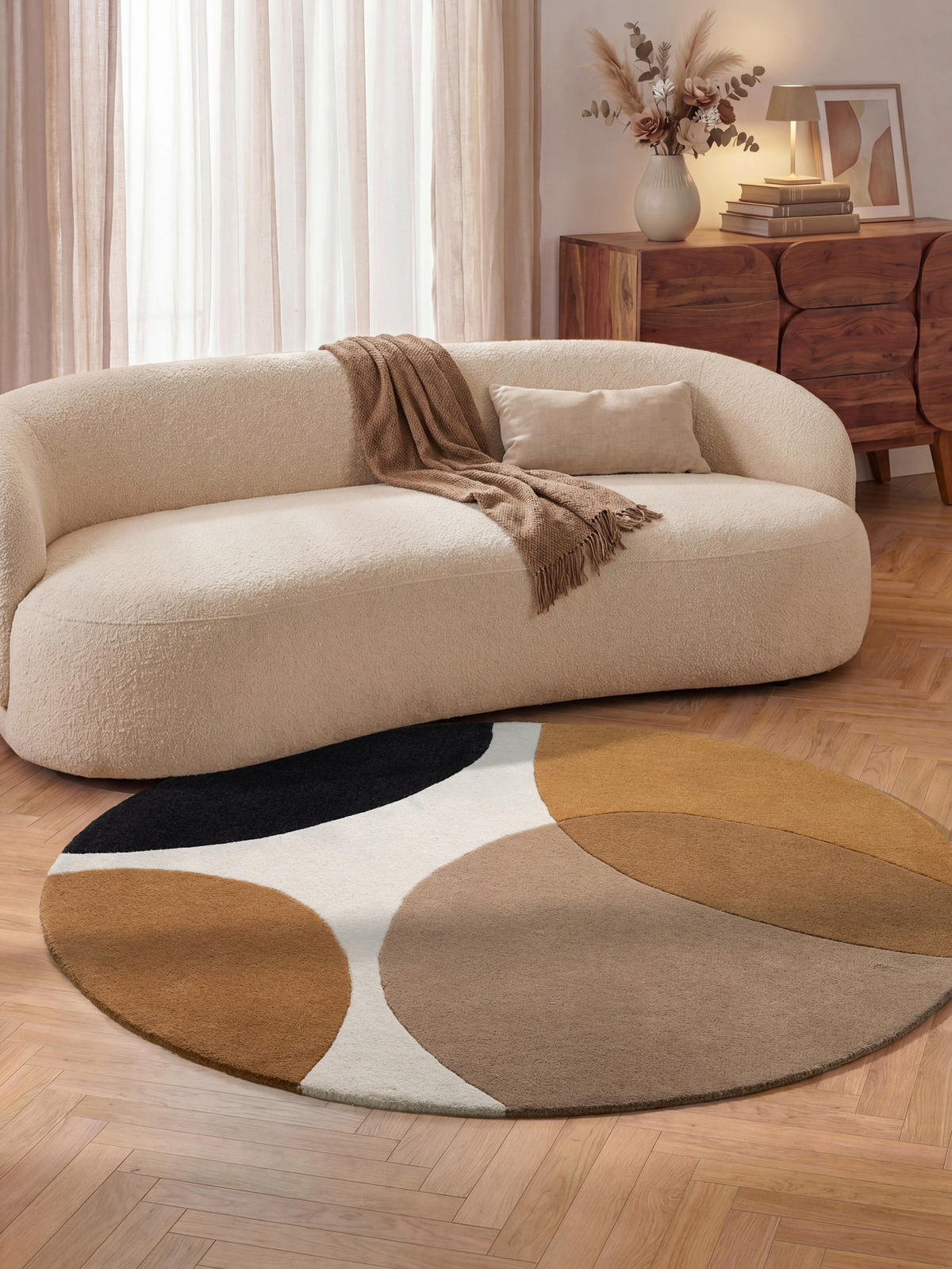 WOLLTEPPICH 200 cm Kollektion 1876 Ruvia Braun, Creme, Schwarz rund  - Creme/Schwarz, Basics, Textil (200cm) - Villeroy & Boch