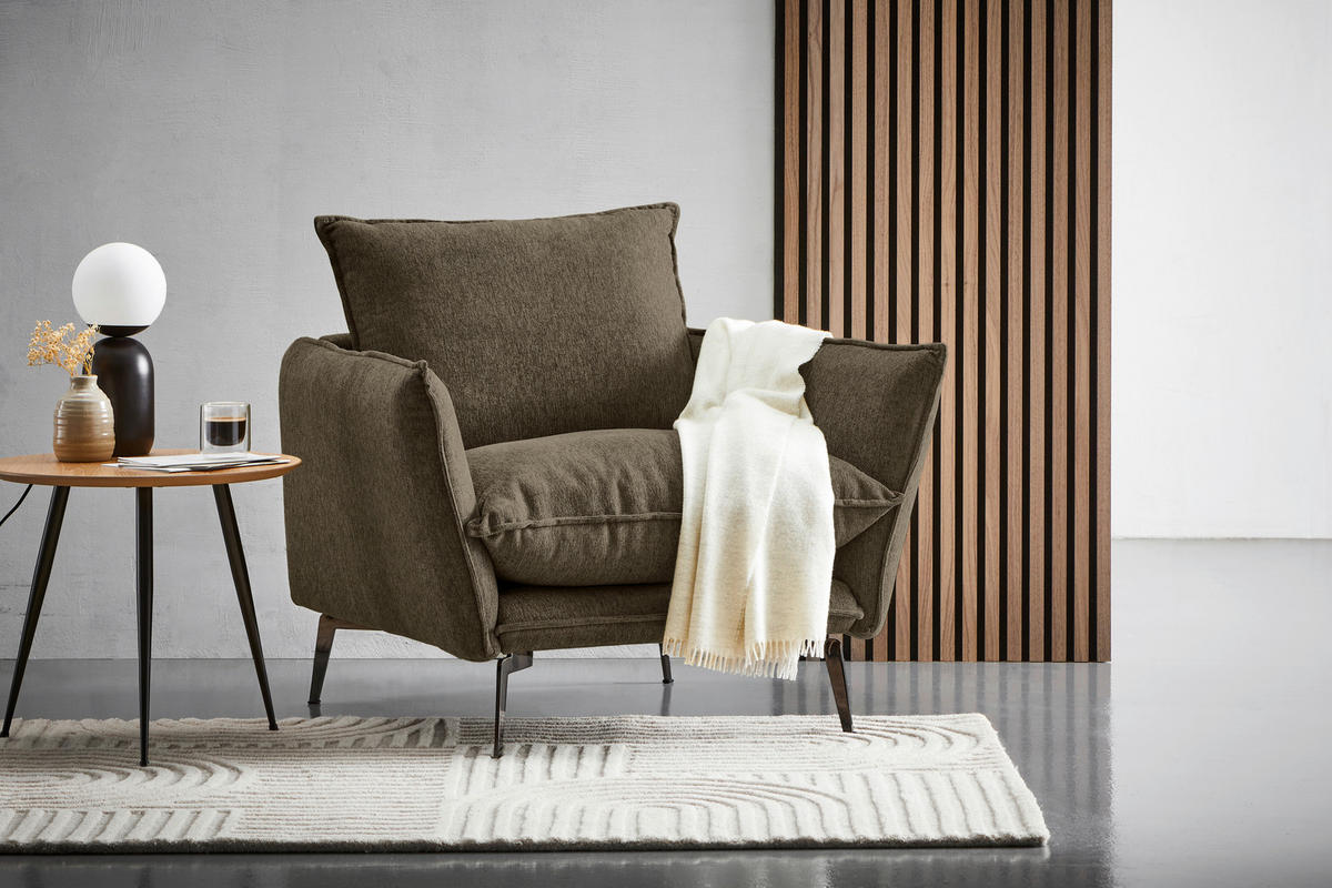 FÅTÖLJ i textil brun  - brun/svart, Design, metall/textil (96/84/100cm) - Livetastic