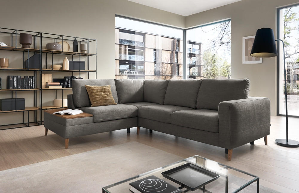 ECKSOFA in Webstoff Dunkelgrau - Dunkelgrau/Eschefarben, Modern, Holz/Textil (260/90/204cm) - Trendmanufaktur