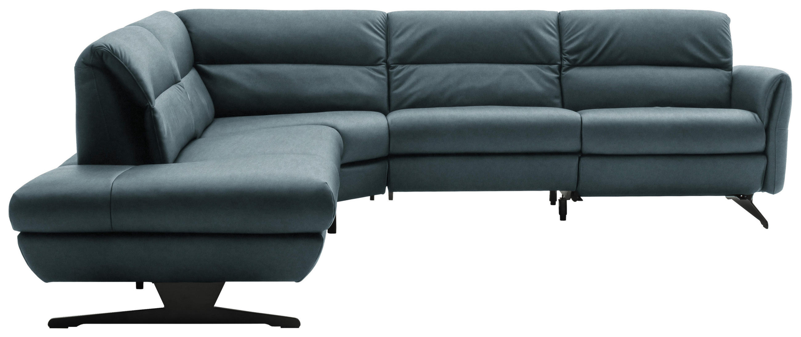 ECKSOFA in Echtleder Blaugrau  258/286 cm  - Blaugrau/Schwarz, Design, Leder/Metall (258/286cm) - Schöner Wohnen