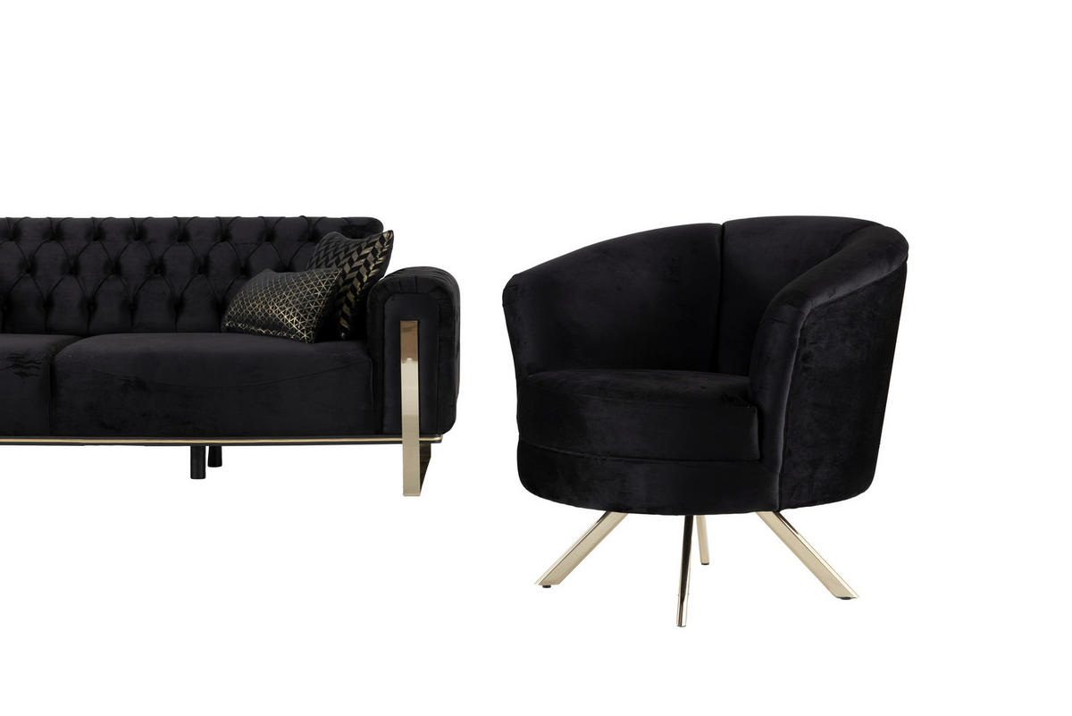 2-SITZER-SOFA in Samt Schwarz  - Goldfarben/Schwarz, Design, Textil (187/94/84,5cm) - Livetastic