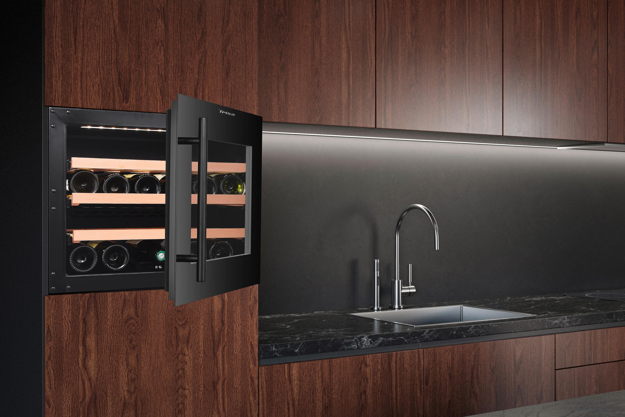 WEINKÜHLSCHRANK 7805,6845  - Schwarz, Basics, Glas/Holz (59.20/55.90/45.50cm) - Trisa Electronics