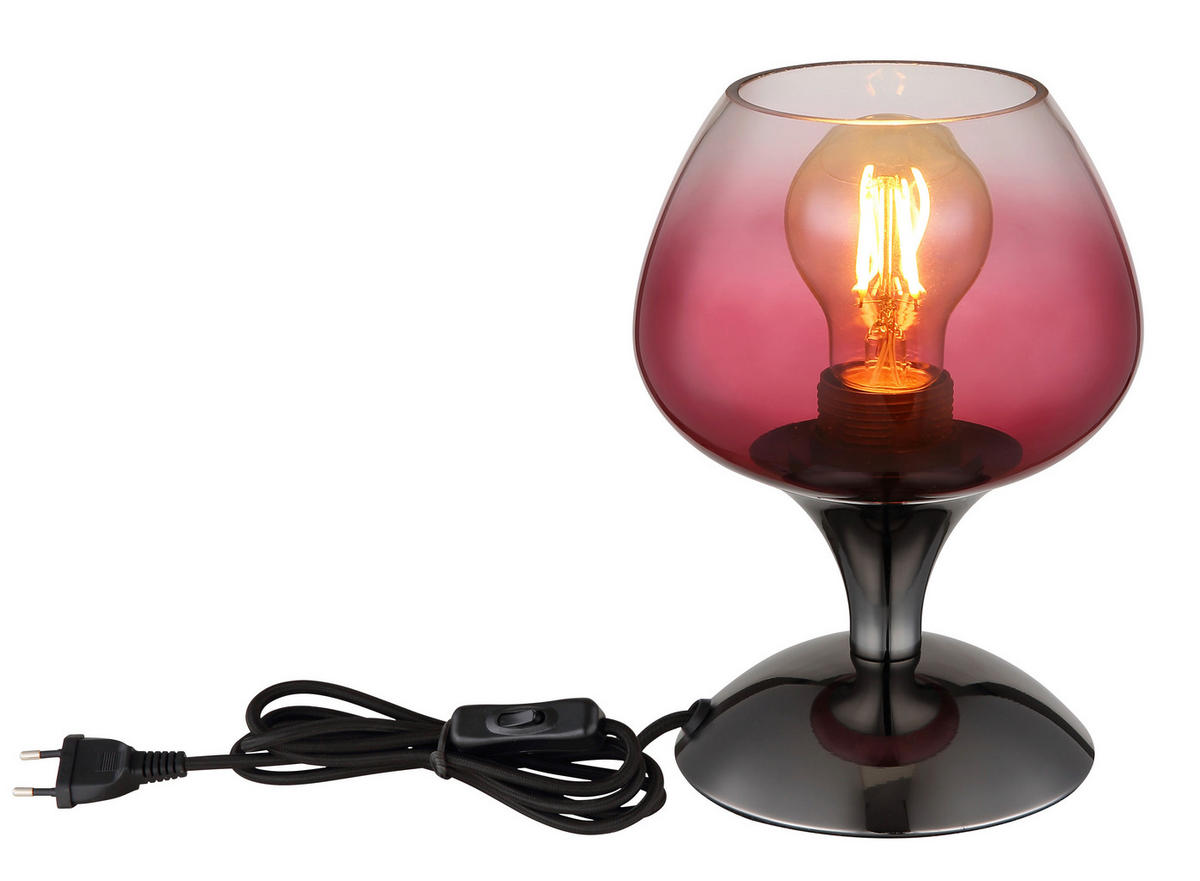 TISCHLEUCHTE 15/20,5 cm   - Klar/Brombeere, Trend, Glas/Metall (15/20,5cm) - Globo