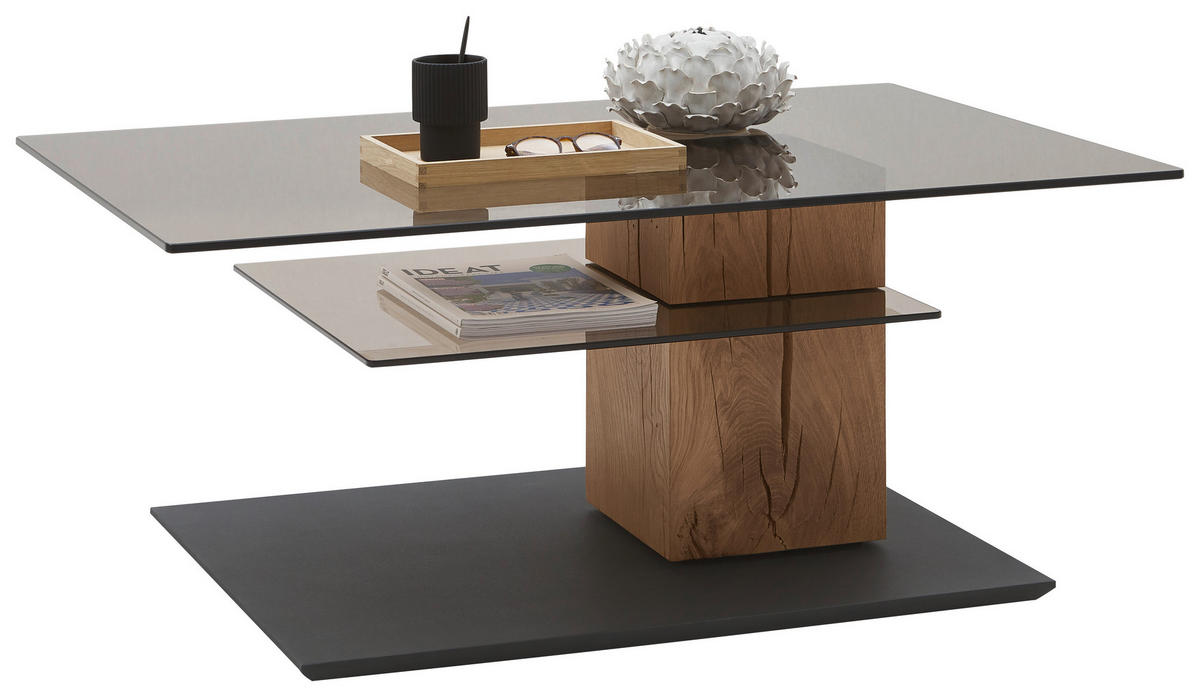 COUCHTISCH in Holz, Glas 105/70/45 cm  - Eichefarben/Anthrazit, Design, Glas/Holz (105/70/45cm) - Valnatura