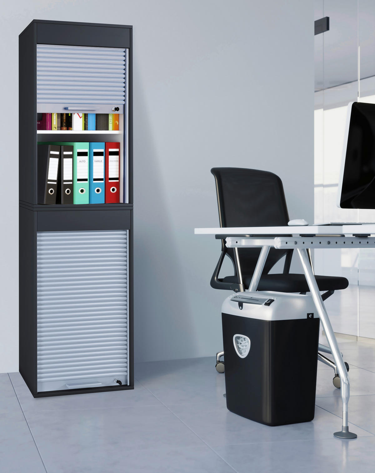 MAPPSKÅP - grå/svart, Modern, trämaterial/plast (50/186/40cm) - MID.YOU