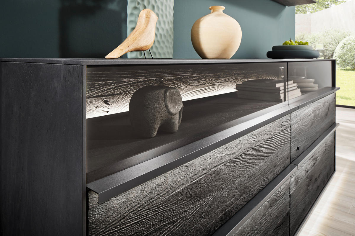 SIDEBOARD Anthrazit  190/80/44 cm  - Anthrazit/Schwarz, Design, Glas/Holz (190/80/44cm) - Johann Jakob