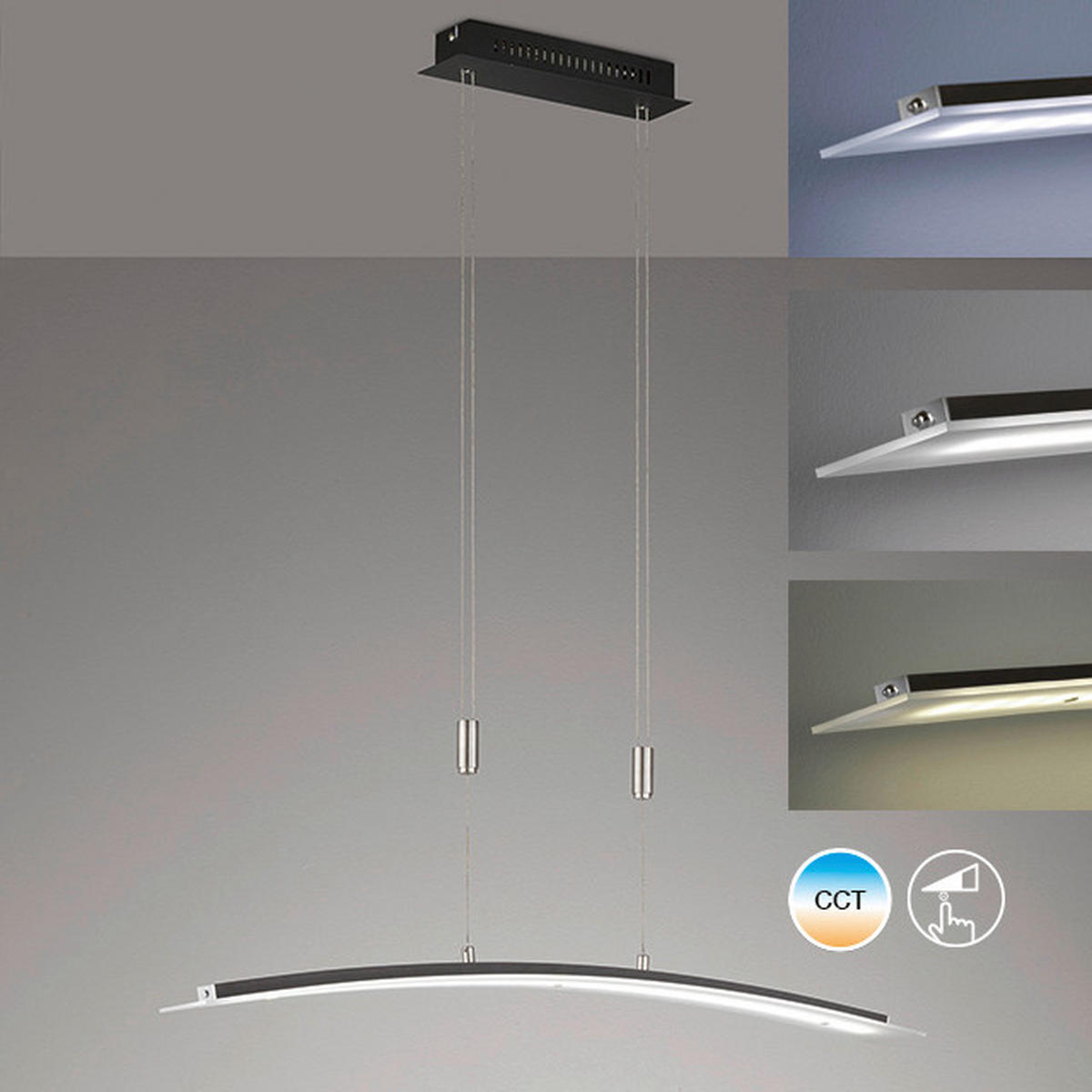 LED-HÄNGELEUCHTE Metis 90/150 cm   - Schwarz, Design, Metall (90/150cm) - Fischer & Honsel