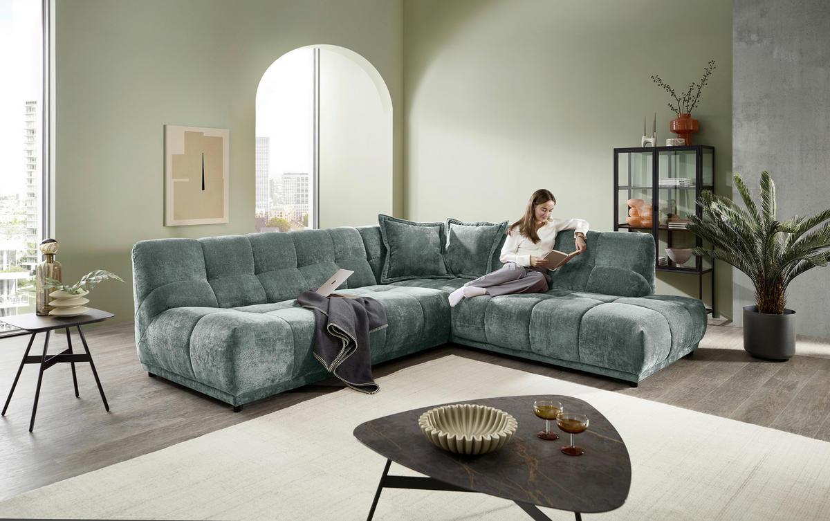 ECKSOFA ITALIA Türkis Chenille  - Türkis/Schwarz, MODERN, Kunststoff/Textil (284/250cm) - Livetastic