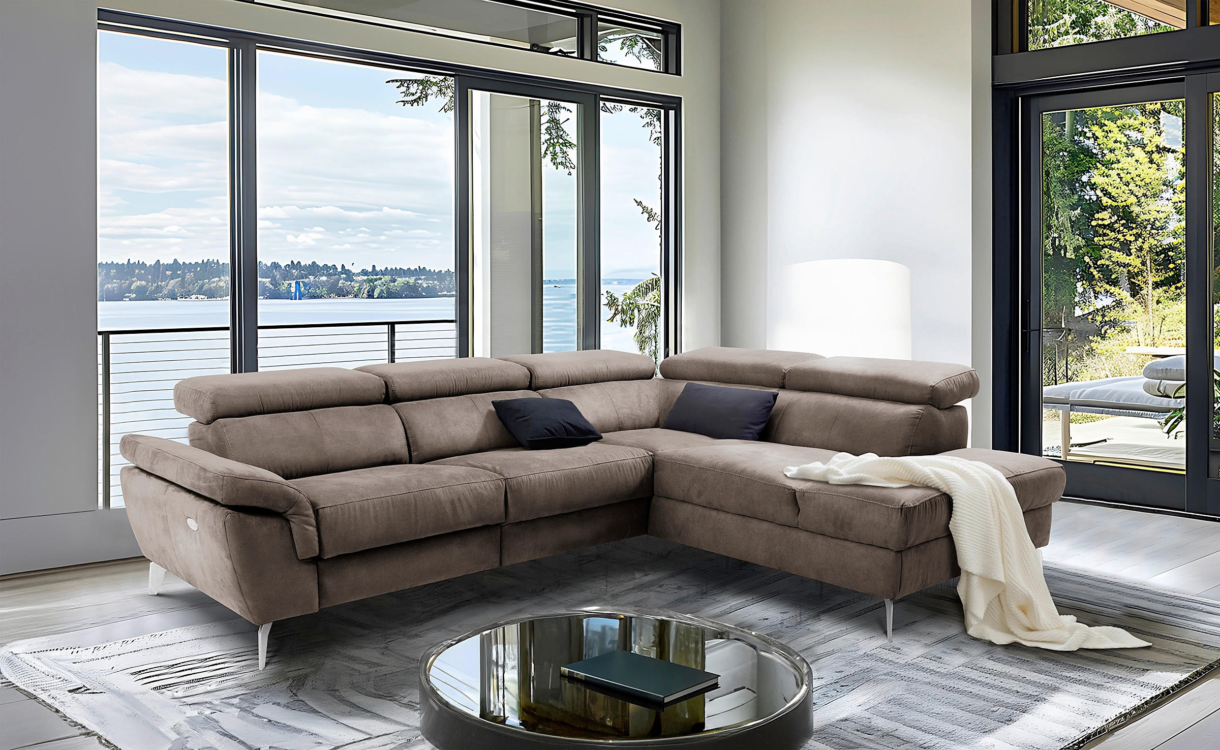 ECKSOFA Lederlook Braun  - Chromfarben/Braun, Design, Textil/Metall (265/210cm) - Livetastic